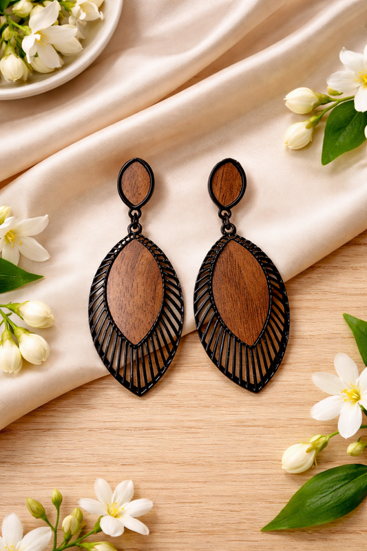 Rustic Wood Leaf Earrings