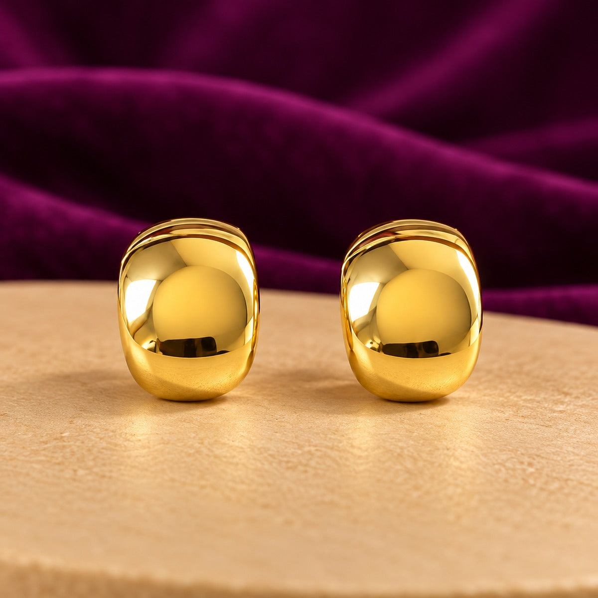 Gold Square Dome Stud Earrings
