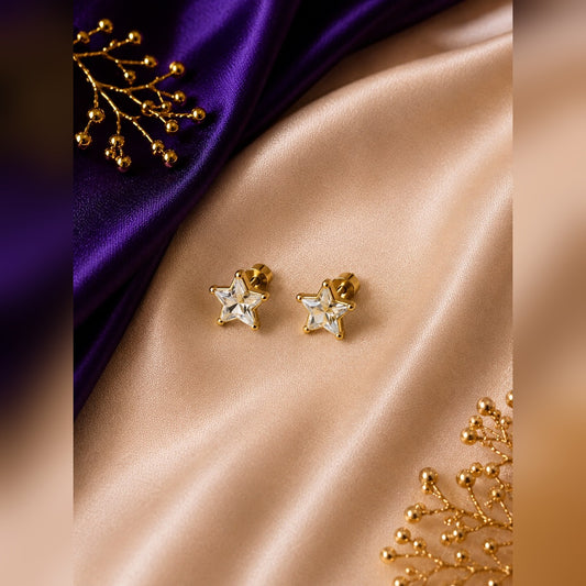 Gold crystal star stud earrings