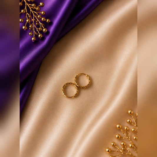 Gold small thin twisted-rope hoop earrings, anti-tarnish