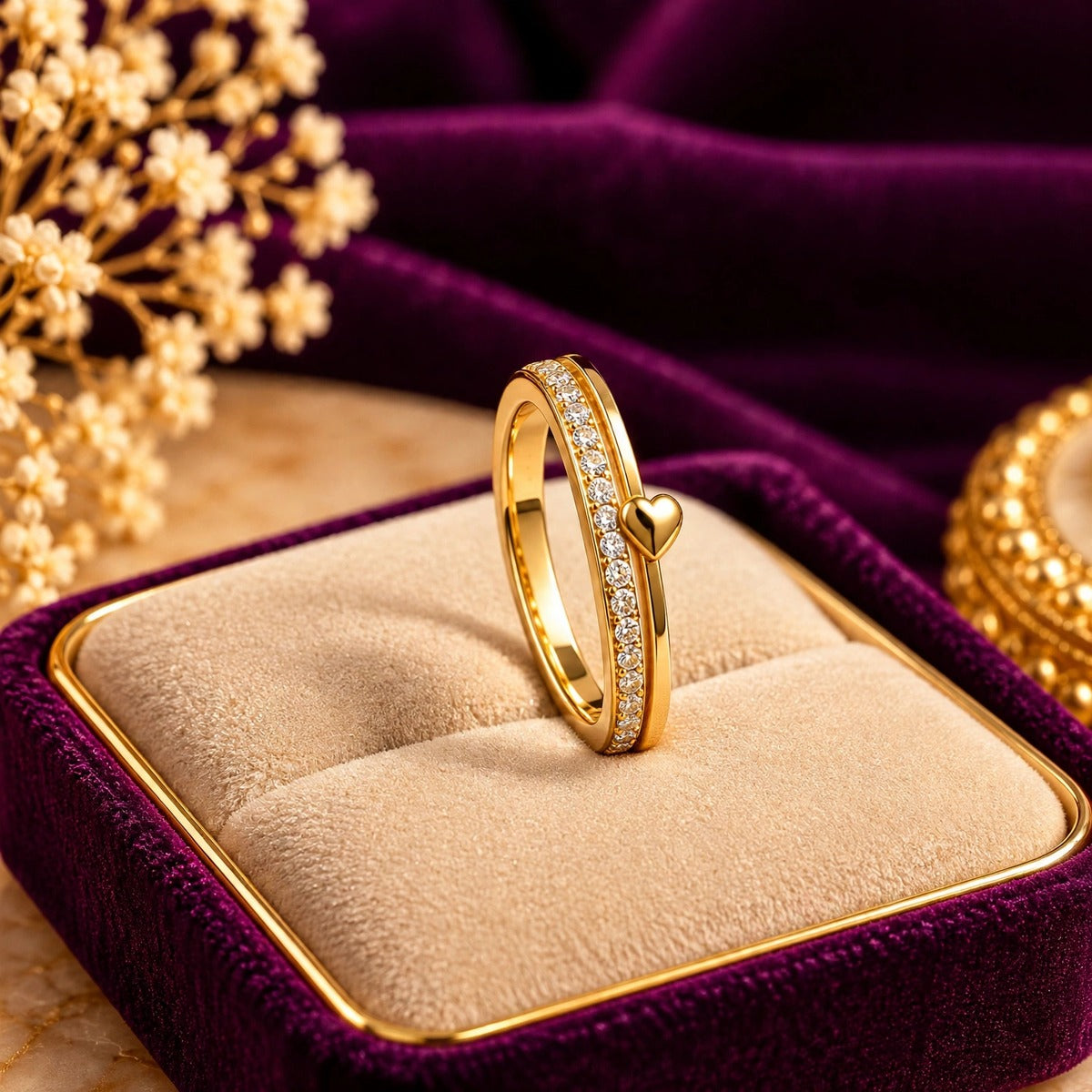 Gold Pavé Eternity Ring with Heart Accent
