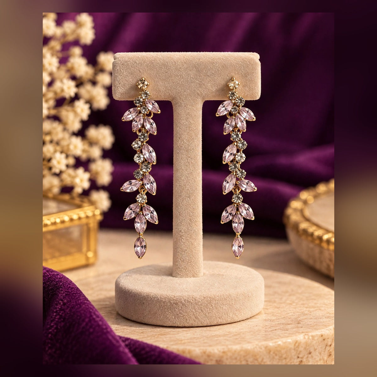 Lavender Crystal Cascade Earrings