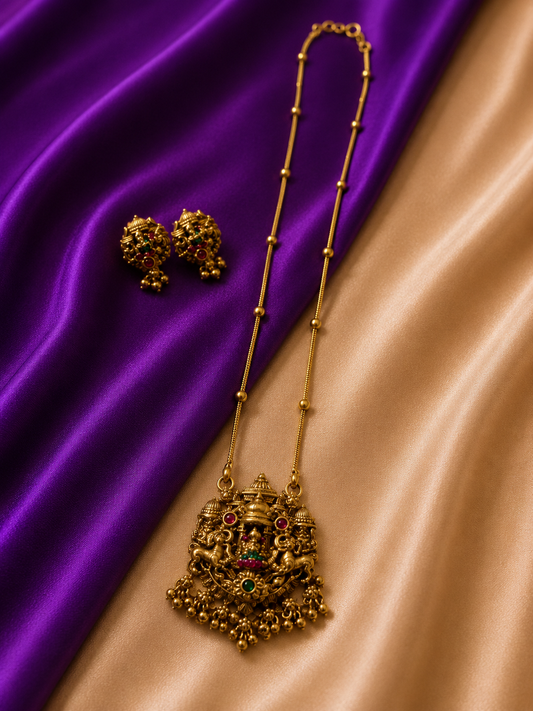 Temple Lakshmi Pendant Necklace & Earring Set