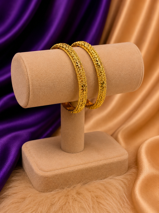 Gold Filigree Floral Bangle Set (Set of 2)