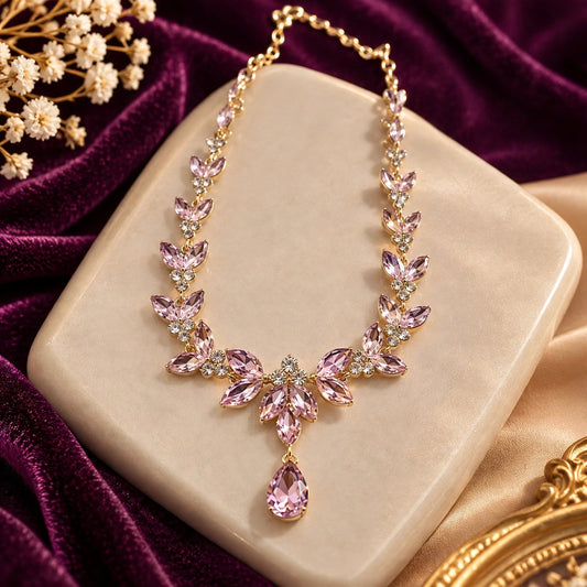 Pink Gemstone Floral Necklace