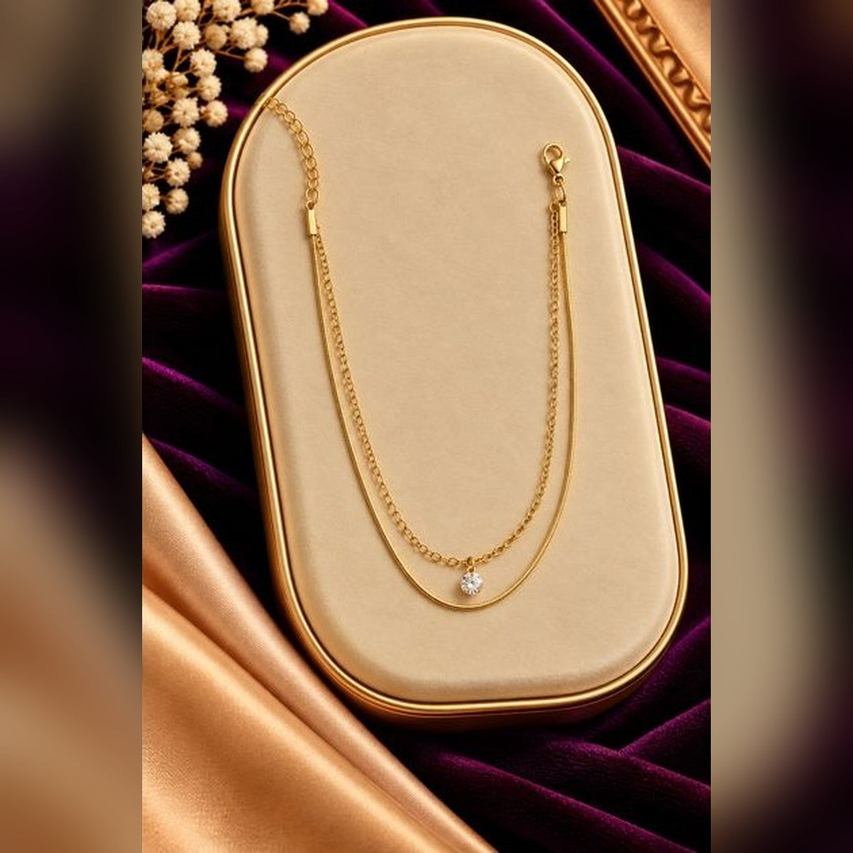 Gold Double Layer Stone Anklet