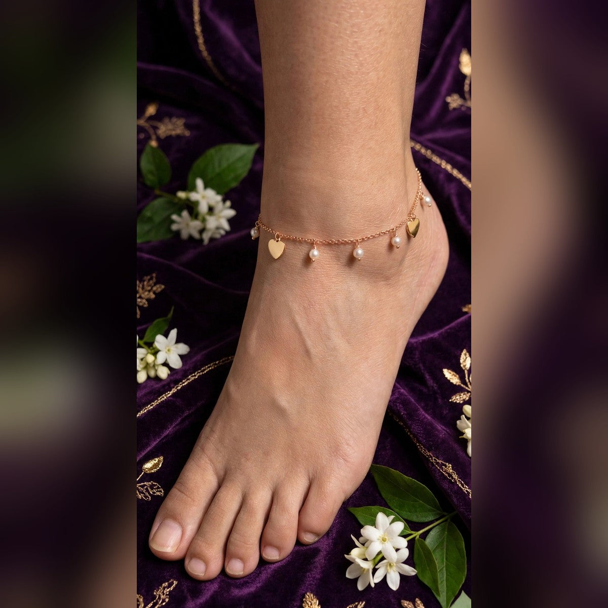 Gold Heart & Pearl Dangle Anklet