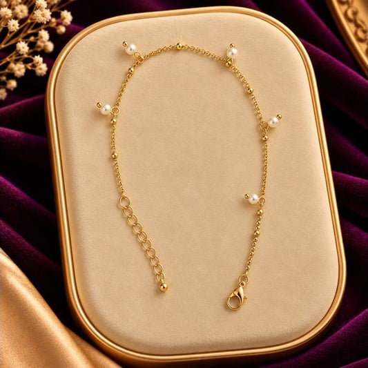 Gold Pearl Dangle Anklet