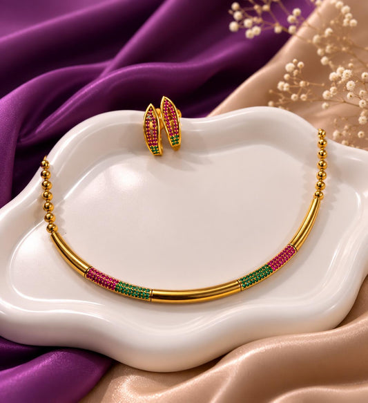 Ruby Emerald Elegance Necklace and Earring Set