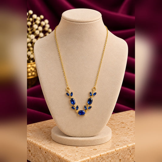 Blue Sapphire Leaf Pendant Necklace