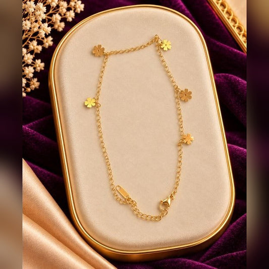 Golden Floral Charm Anklet