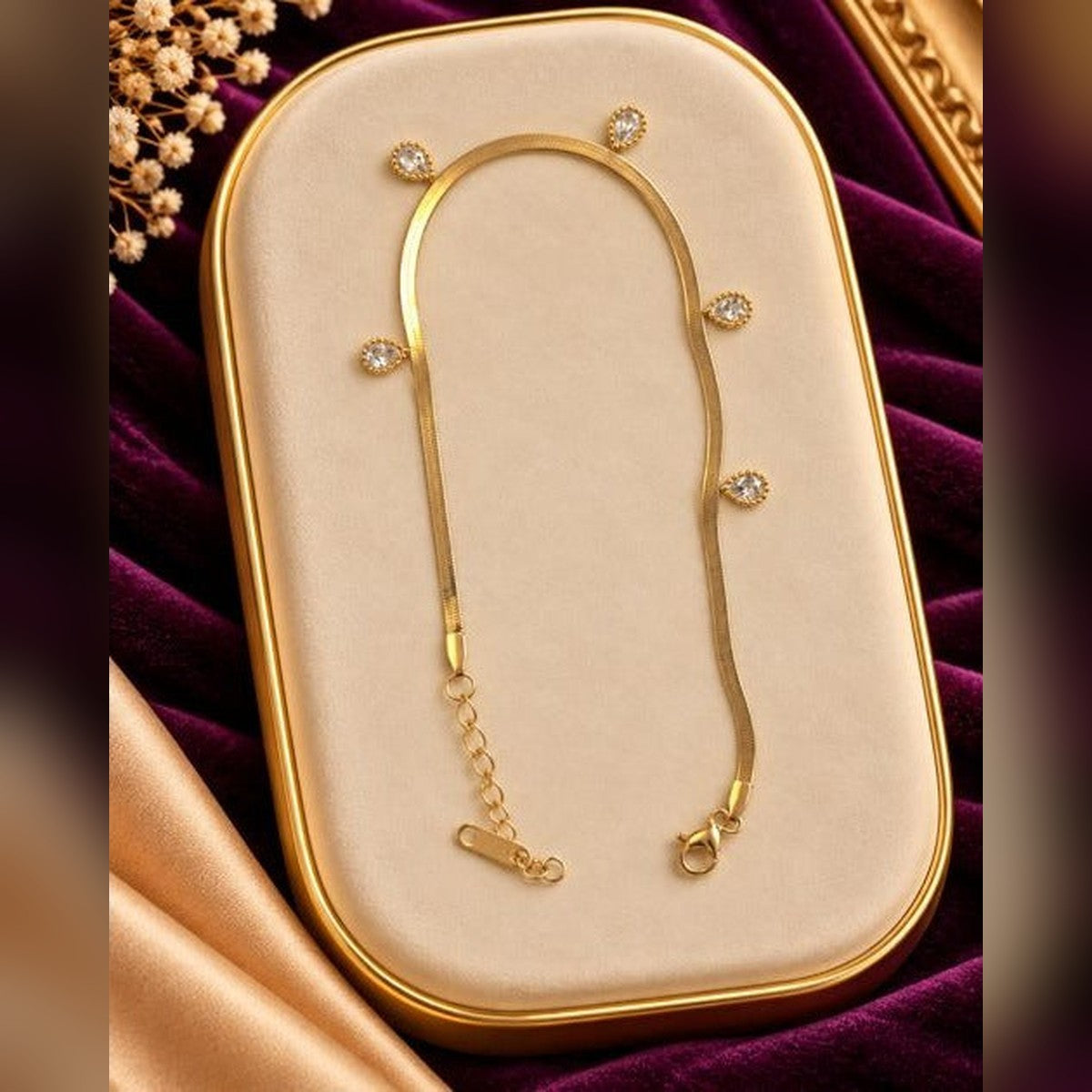 Golden Teardrop Charm Anklet