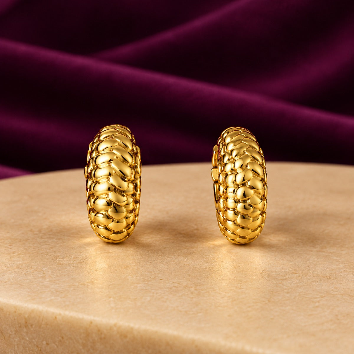 Gold Woven Textured Hoop Earrings