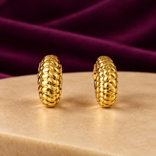 Gold Woven Textured Hoop Earrings