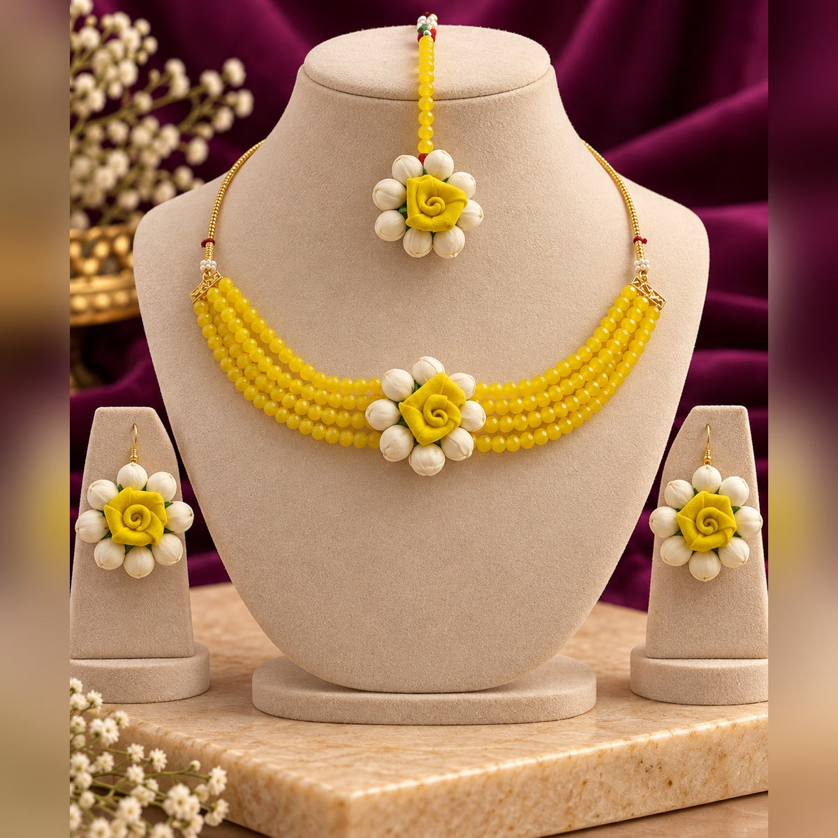 Yellow Rose Floral Jewelry Set